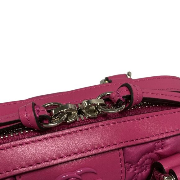 Auth GUCCI GG Matelasse 702251 Pink Nylon Leather Handbag - Picture 10 of 16